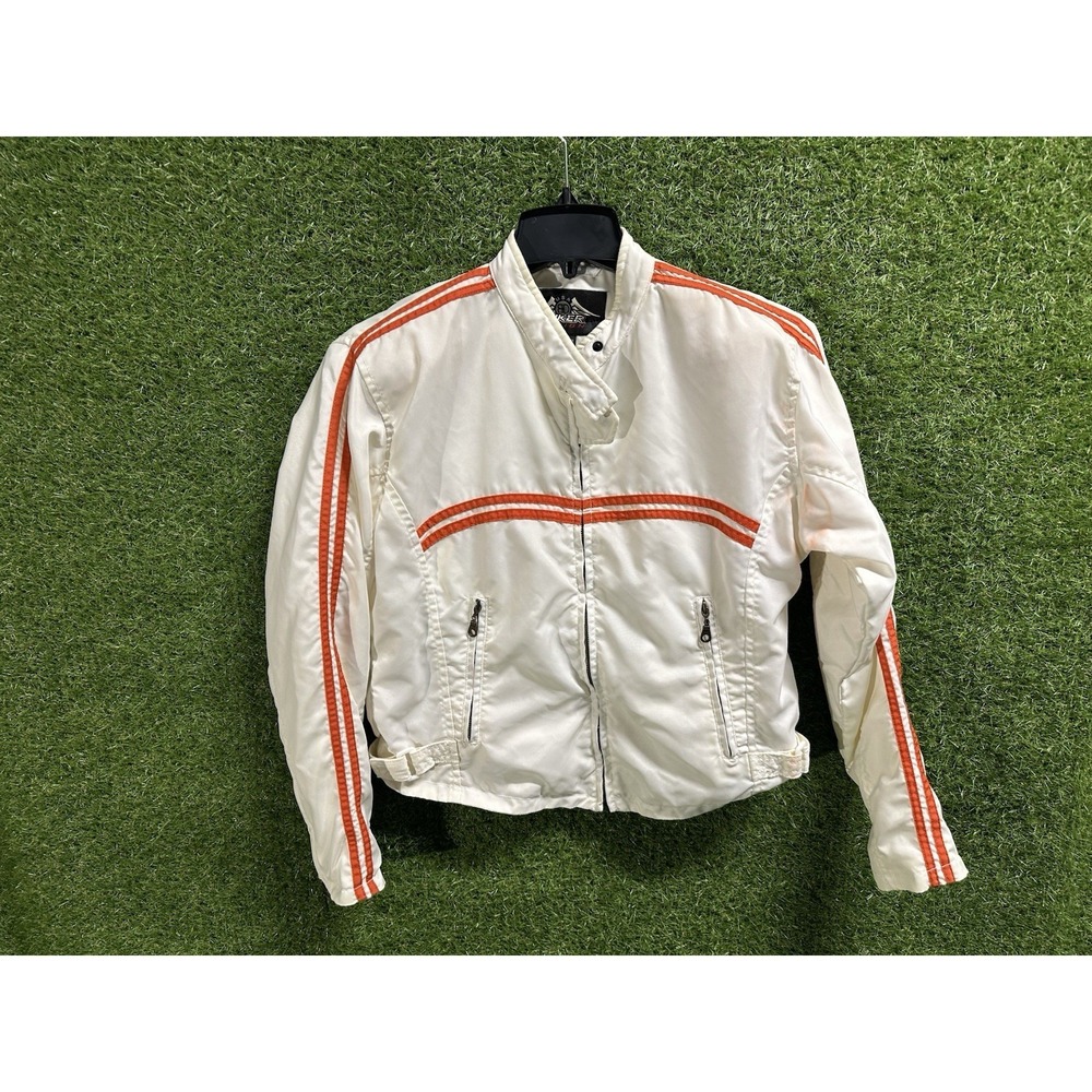 Y2K Biker Design USA Moto Jacket M White Orange Harley Davidson Patch